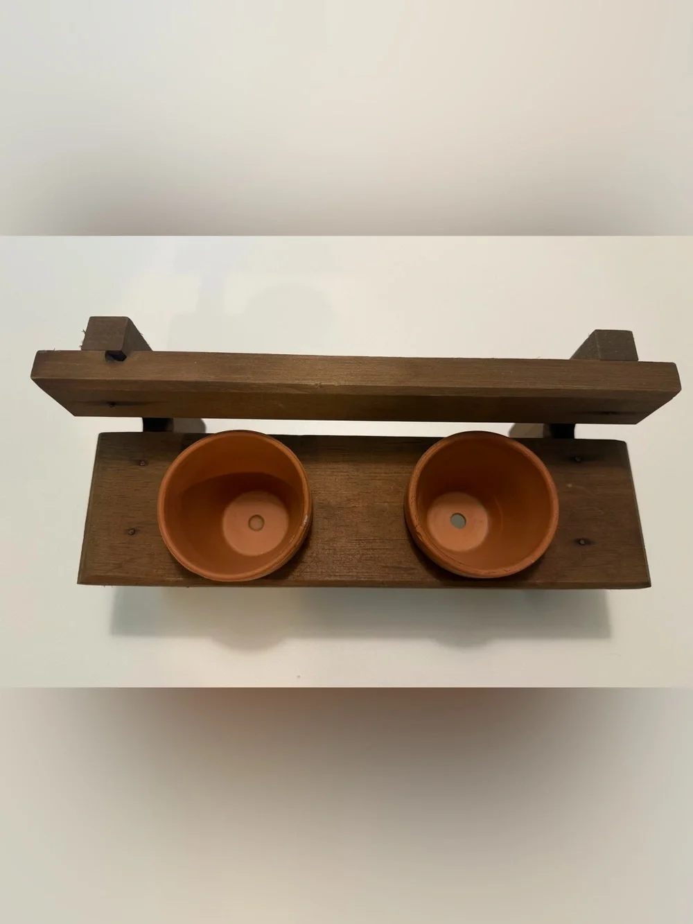 Mini Wood Bench Plant Stand 2 Terracotta Pots Rustic Tea Light Holder or Plant